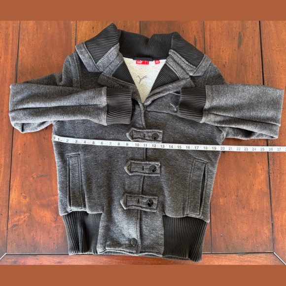 Puma Heather Gray Zip Up & Snap Sweater Size Large w/Black Wide Collar Accent - Picture 3 of 11